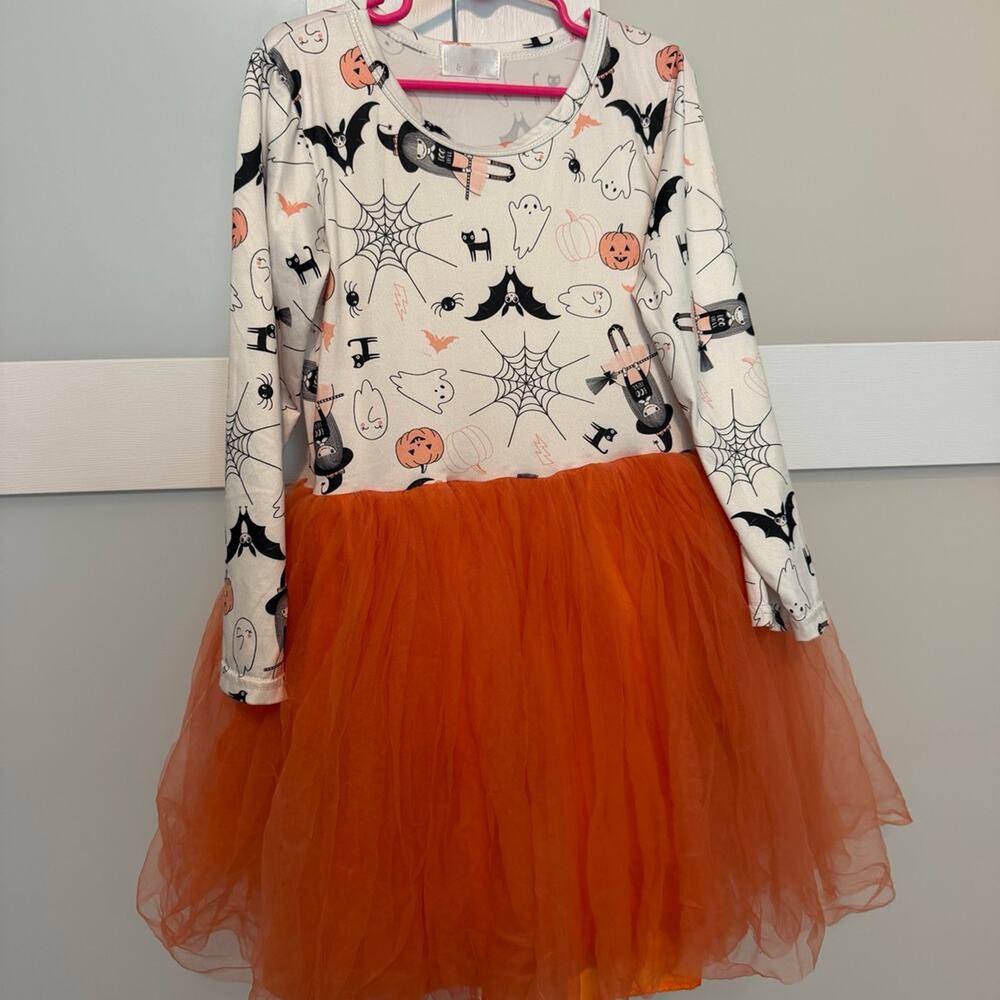 Girls Halloween Tutu Dress LoGirls Halloween Tutu Dress Long Sleeve Orange White